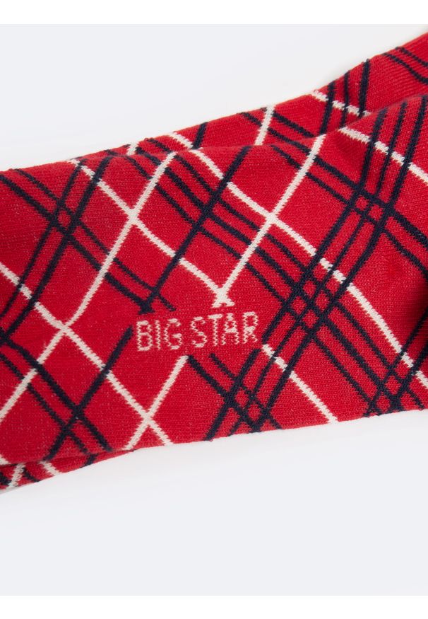 Big-Star - Skarpety męskie bawełniane w romby czerwone Pledi 603. Kolor: czerwony. Materiał: bawełna