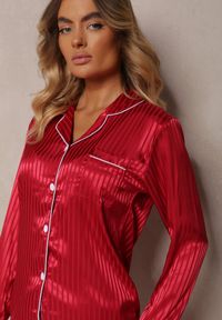 Renee - Bordowy Komplet Piżamowy Góra o Koszulowym Kroju z Guzikami Spodnie z Gumką w Talii Rivanias. Kolekcja: plus size. Kolor: czerwony. Długość: długie #3