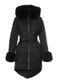 Born2be - Czarna Kurtka Nautifa. Kolor: czarny. Materiał: tkanina, futro. Długość rękawa: długi rękaw. Długość: długie #6