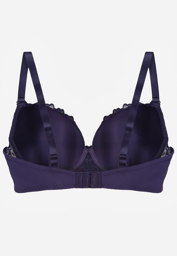 Renee - Granatowy Koronkowy Biustonosz Ozdobiony Cyrkoniowym Sercem Bothilei. Kolor: niebieski. Materiał: koronka. Wzór: aplikacja