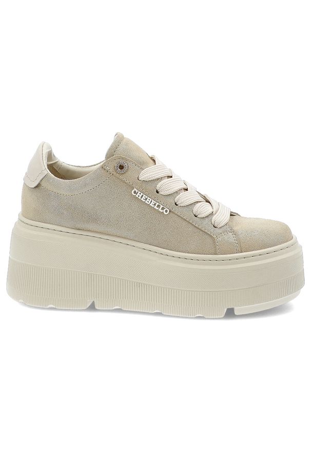 CheBello - Złote Sneakersy Chebello Modne Obuwie Damskie Na Platformie. Zapięcie: sznurówki. Kolor: złoty. Materiał: materiał. Obcas: na platformie. Styl: klasyczny, sportowy, elegancki