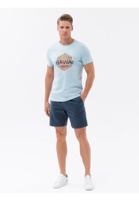 Ombre Clothing - T-shirt męski bawełniany z nadrukiem - błękitny V2 S1740 - XXL. Kolor: niebieski. Materiał: bawełna. Długość rękawa: krótki rękaw. Długość: krótkie. Wzór: nadruk. Styl: klasyczny