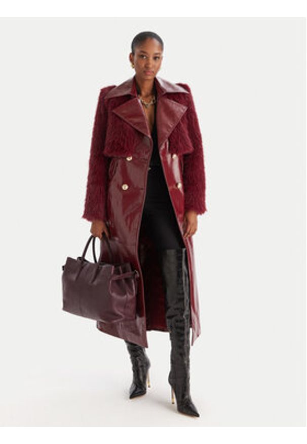 Babylon Płaszcz przejściowy S00772 Bordowy Regular Fit. Kolor: czerwony. Materiał: skóra