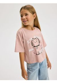 Reserved - Bawełniany t-shirt z nadrukiem - brudny róż. Kolor: różowy. Materiał: bawełna. Wzór: nadruk