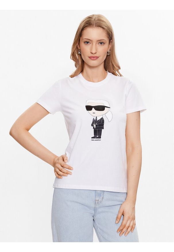 Karl Lagerfeld - KARL LAGERFELD T-Shirt Ikonik 2.0 Karl 230W1700 Biały Regular Fit. Typ kołnierza: dekolt w karo. Kolor: biały. Materiał: bawełna