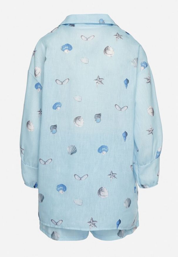 Born2be - Jasnoniebieski Komplet z Wiskozą Koszula i Szorty z Motywem Morskim Reivienne. Kolor: niebieski. Materiał: wiskoza. Wzór: aplikacja
