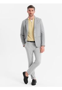 Ombre Clothing - Marynarka męska elegancka z dekoracyjnymi guzikami na mankietach - szara V2. Kolor: szary. Materiał: poliester. Styl: elegancki #9