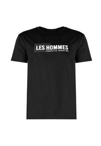 Les Hommes T-shirt Front Logo | LKT202 700P | Regular Fit Mercerized Cotton T-Shirt | Mężczyzna | Czarny. Okazja: na co dzień. Kolor: czarny. Materiał: bawełna. Wzór: nadruk. Styl: casual #4