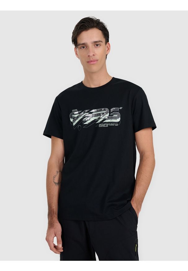 4f - 4F T-shirt regular z nadrukiem męski - czarny XXL. Kolor: czarny. Materiał: skóra, materiał. Wzór: nadruk
