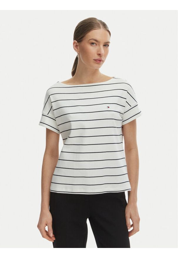 TOMMY HILFIGER - Tommy Hilfiger T-Shirt WW0WW49723 Écru Loose Fit. Kolor: kremowy. Materiał: bawełna