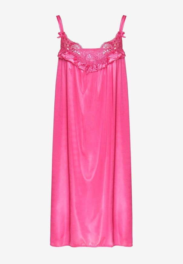 Born2be - Fuksjowa Koszula Nocna na Ramiączkach Zdobiona Koronką Milurea. Kolor: różowy. Materiał: koronka. Wzór: aplikacja, koronka