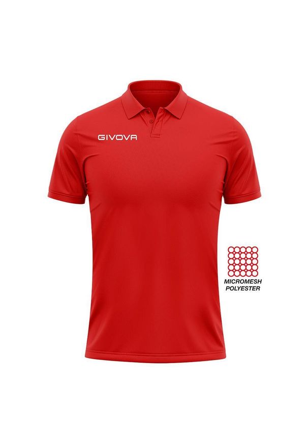 Polo Givova z kieszenią z siatki, krótki rękaw. Typ kołnierza: polo. Kolor: czerwony. Materiał: dzianina. Długość rękawa: krótki rękaw. Długość: krótkie. Wzór: haft. Sport: piłka nożna