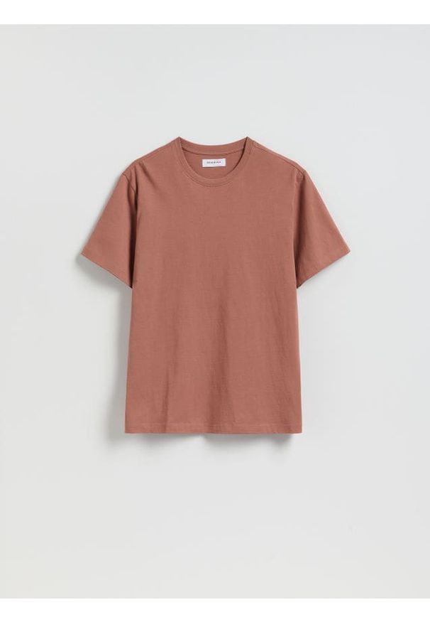 Reserved - T-shirt regular z bawełny - brązowy. Kolor: brązowy. Materiał: bawełna