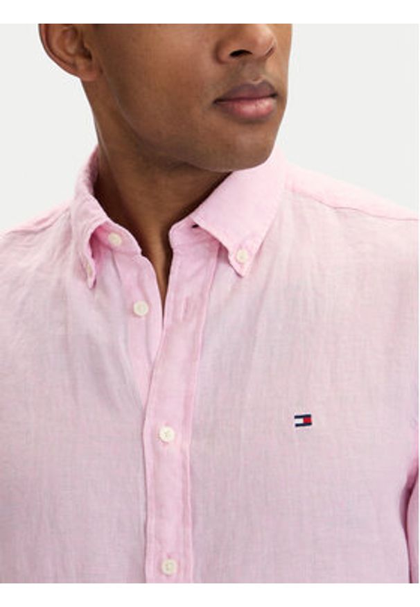 TOMMY HILFIGER - Tommy Hilfiger Koszula MW0MW41530 Różowy jasny Regular Fit. Kolor: różowy. Materiał: len