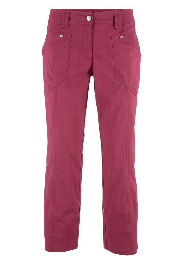 Spodnie bojówki 3/4 ze stretchem bonprix czerwony rododendron. Kolor: fioletowy. Materiał: materiał, bawełna, elastan