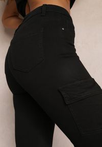 Renee - Czarne Dopasowane Spodnie Cargo z Elastycznej Bawełny Glime. Kolor: czarny. Materiał: bawełna #4
