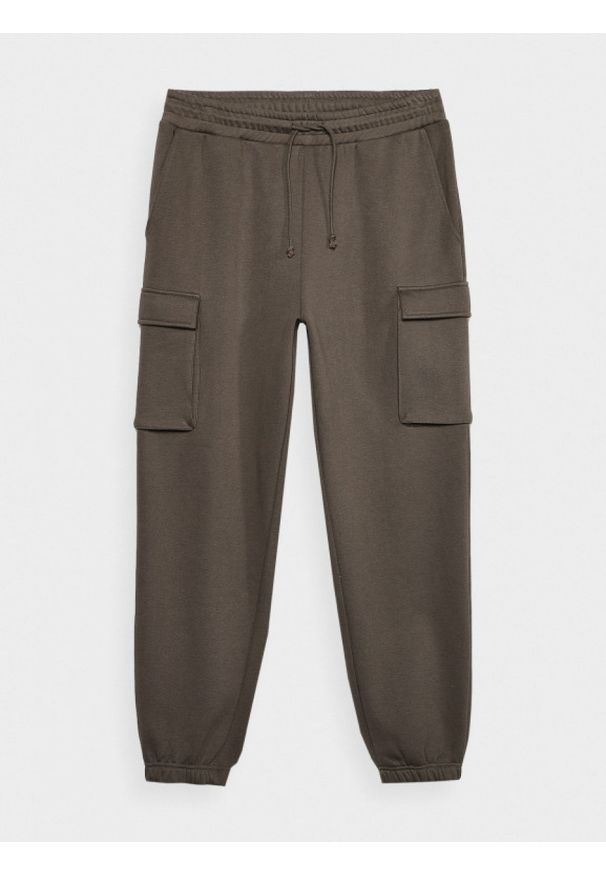 outhorn - Spodnie dresowe joggery z kieszeniami cargo męskie - khaki. Kolor: brązowy. Materiał: dresówka