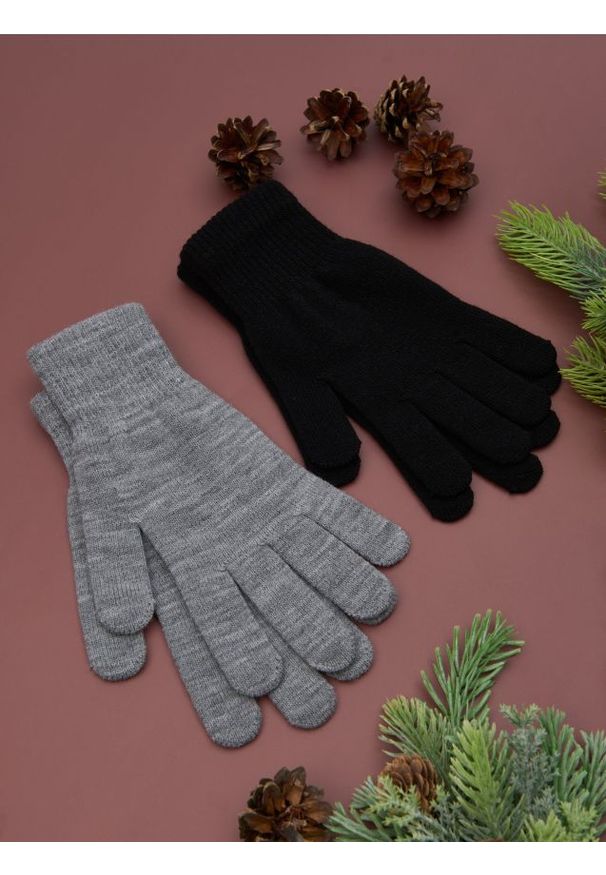 Sinsay - Rękawiczki 2 pack - szary. Kolor: szary. Materiał: akryl