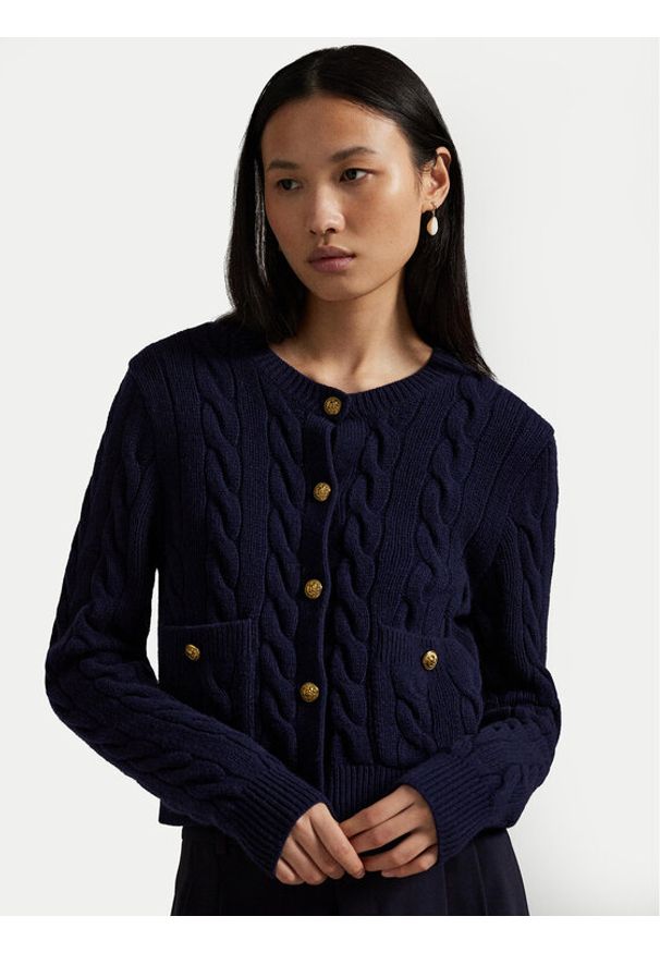 Polo Ralph Lauren Kardigan 211978312501 Granatowy Regular Fit. Typ kołnierza: polo. Kolor: niebieski. Materiał: wełna