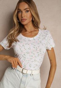 Renee - Biały Bawełniany T-shirt z Kwiatowym Wzorem Savioraie. Okazja: na co dzień. Kolor: biały. Materiał: bawełna. Wzór: kwiaty. Styl: klasyczny, casual