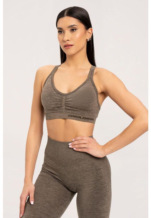 GYM GLAMOUR - Stanik fitness cardio damski Gym Glamour seamless. Kolor: szary. Sport: fitness