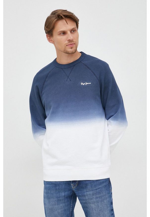 Pepe Jeans bluza bawełniana męska kolor granatowy wzorzysta. Kolor: niebieski. Materiał: bawełna. Długość rękawa: raglanowy rękaw