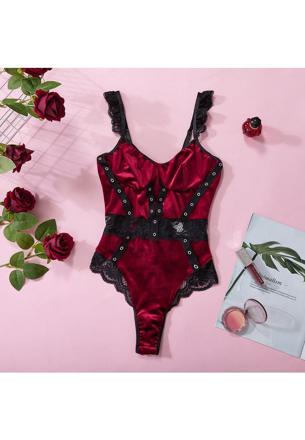 Intica - Body welurowe z koronkowym wykończeniem na specjalne okazje Graciete. Kolor: wielokolorowy. Materiał: koronka, welur. Wzór: koronka