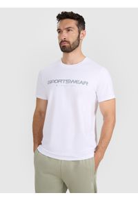 4f - 4F T-shirt regular z nadrukiem męski - biały L. Okazja: na co dzień. Kolor: biały. Materiał: materiał, bawełna. Wzór: nadruk. Styl: casual