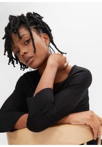 bonprix - Sweter z cienkiej dzianiny z rękawami 3/4. Kolor: czarny. Materiał: dzianina. Wzór: ze splotem. Styl: elegancki #3