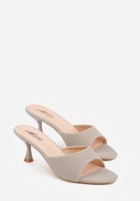 Renee - Szare Klapki na Obcasie Kaczuszka z Odkrytym Noskiem Nadah. Kolor: szary. Materiał: koronka. Obcas: na obcasie. Styl: elegancki. Wysokość obcasa: średni #3