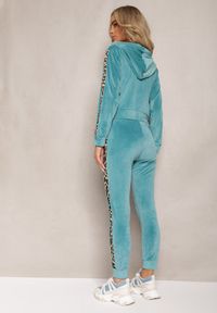 Renee - Niebieski Welurowy Komplet Dresowy Ozdobiony Lampasami w Cętki Anilwo. Kolor: niebieski. Materiał: dresówka, welur. Wzór: aplikacja