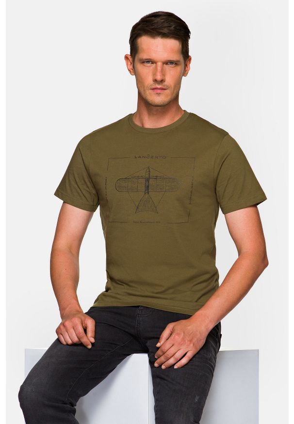 Lancerto - Koszulka Khaki Rory. Okazja: na co dzień. Kolor: brązowy. Materiał: włókno, materiał, bawełna. Wzór: aplikacja, nadruk. Styl: klasyczny, casual, retro