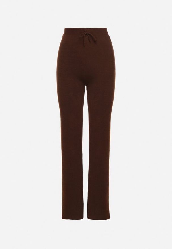 Born2be - Brązowe Ocieplane Spodnie Dzianinowe o Szerokim Kroju Miorea. Okazja: na spacer. Kolor: brązowy. Materiał: dzianina