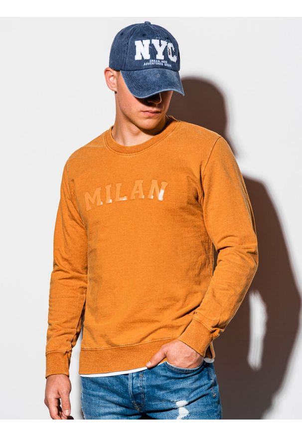 Pomarańczowa bluza Ombre Clothing klasyczna, z nadrukiem, bez kaptura