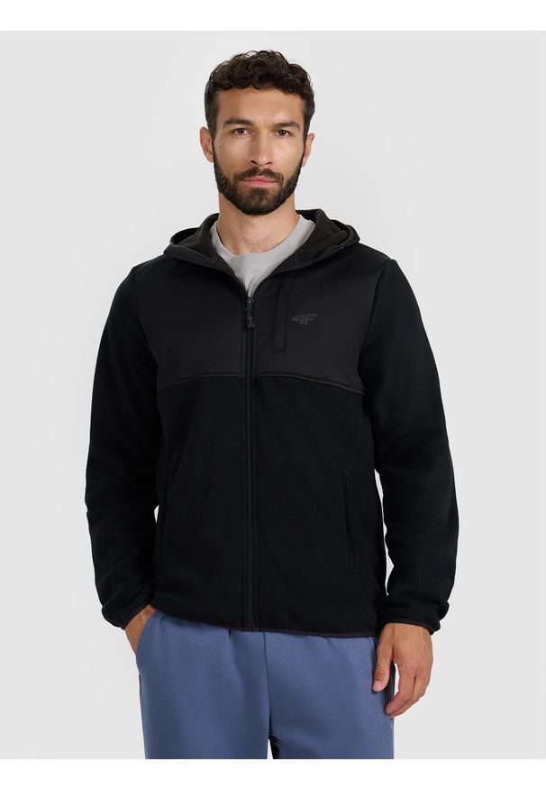 4f - 4F Polar z kapturem regular męski - czarny XL. Typ kołnierza: kaptur. Kolor: czarny. Materiał: polar