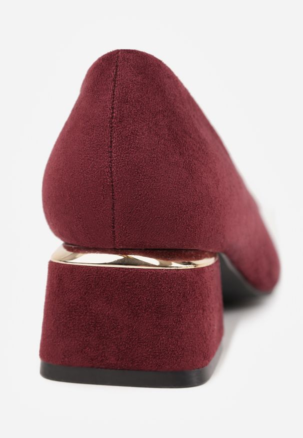 Renee - Bordowe Czółenka z Wkładką z Naturalnej Skóry i Metaliczną Wstawką Sariann. Kolor: czerwony. Materiał: skóra. Obcas: na obcasie. Styl: elegancki. Wysokość obcasa: średni