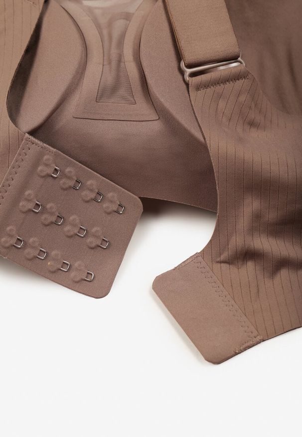 Born2be - Ciemnobeżowy Biustonosz z Prążkowanego Materiału Ezimere. Kolor: beżowy. Materiał: materiał, prążkowany. Rodzaj stanika: wyciągane miseczki. Wzór: gładki