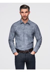 Ombre Clothing - Klasyczna flanelowa męska koszula bawełniana w kwiaty - szara V3 - Rozmiar: L. Typ kołnierza: kołnierzyk klasyczny. Kolor: szary. Materiał: bawełna. Długość rękawa: długi rękaw. Długość: długie. Wzór: kwiaty. Styl: klasyczny #1