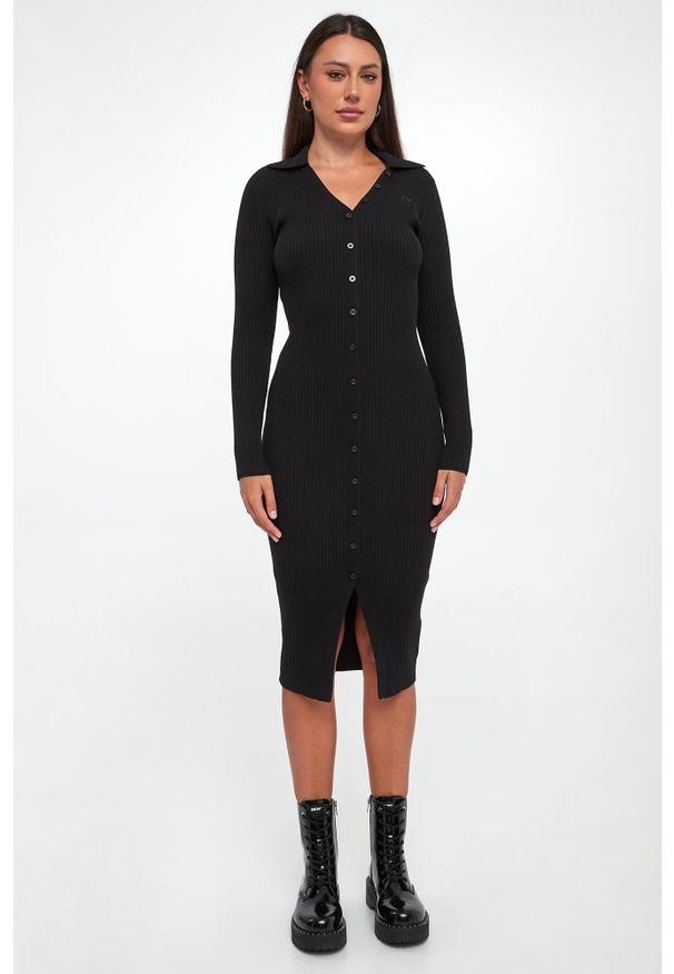 Sukienka prążkowana midi DKNY. Materiał: prążkowany. Długość: midi