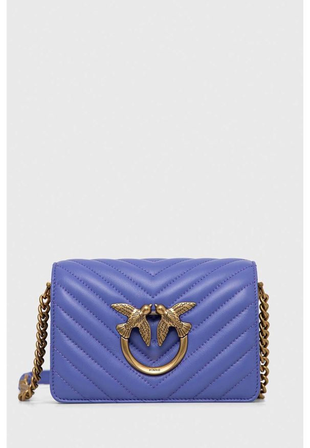 Pinko torebka skórzana kolor fioletowy. Kolor: fioletowy. Materiał: skórzane. Rodzaj torebki: na ramię