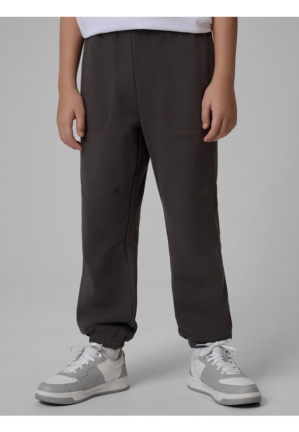 4f - 4F Spodnie dresowe joggery chłopięce - szare 134 (8-9 lat). Okazja: na co dzień, na uczelnię. Kolor: szary. Materiał: dresówka. Sezon: lato. Styl: casual