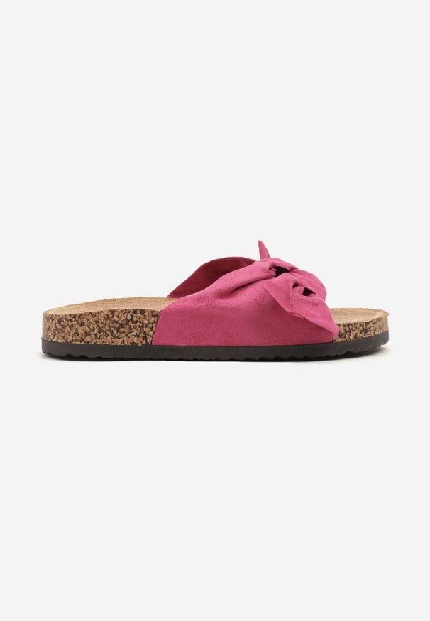 Born2be - Fuksjowe Klapki Ozdobione Kokardą Neovisea. Okazja: na co dzień, na plażę. Kolor: różowy. Wzór: aplikacja. Sezon: lato. Styl: casual