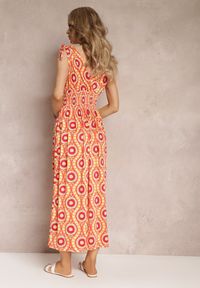 Renee - Pomarańczowa Rozkloszowana Sukienka z Wiskozy w Fantazyjny Print Karlene. Kolor: pomarańczowy. Materiał: wiskoza. Wzór: nadruk. Styl: wakacyjny. Długość: maxi #4
