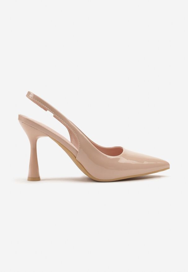 Renee - Beżowe Lakierowane Sandały Szpilki Typu Slingback Ulios. Okazja: na co dzień. Kolor: beżowy. Materiał: lakier. Obcas: na szpilce. Styl: elegancki, klasyczny, casual. Wysokość obcasa: średni