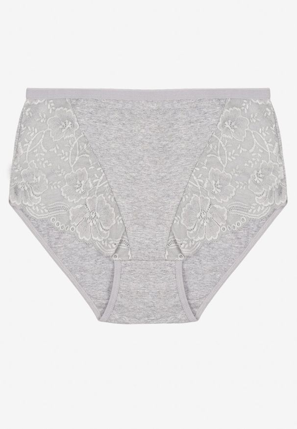Renee - Szare Majtki Figi z Bawełny Zdobione Koronką Idiara. Kolekcja: plus size. Kolor: szary. Materiał: koronka, bawełna. Wzór: koronka, aplikacja
