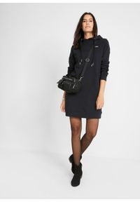 bonprix - Sukienka dresowa z kapturem. Typ kołnierza: kaptur. Kolor: czarny. Materiał: dresówka. Styl: elegancki