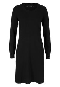 Sukienka dzianinowa z guzikami bonprix czarny. Kolor: czarny. Materiał: dzianina #1