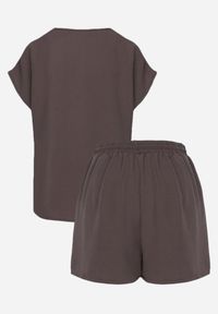 Renee - Ciemnoszary Komplet z Wiskozą T-shirt z Ozdobnymi Guzikami i Szorty Niterela. Kolor: szary. Materiał: wiskoza #3