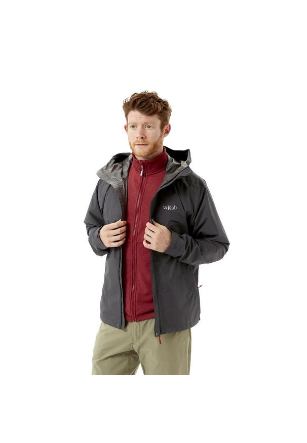 Kurtka przeciwdeszczowa męska Rab Downpour Eco Jacket z kapturem. Typ kołnierza: kaptur. Kolor: szary