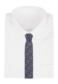 Krawat Męski - Granat w Różowe Kwiaty - Alties. Kolor: niebieski. Materiał: tkanina. Wzór: kwiaty. Styl: wizytowy, elegancki #3
